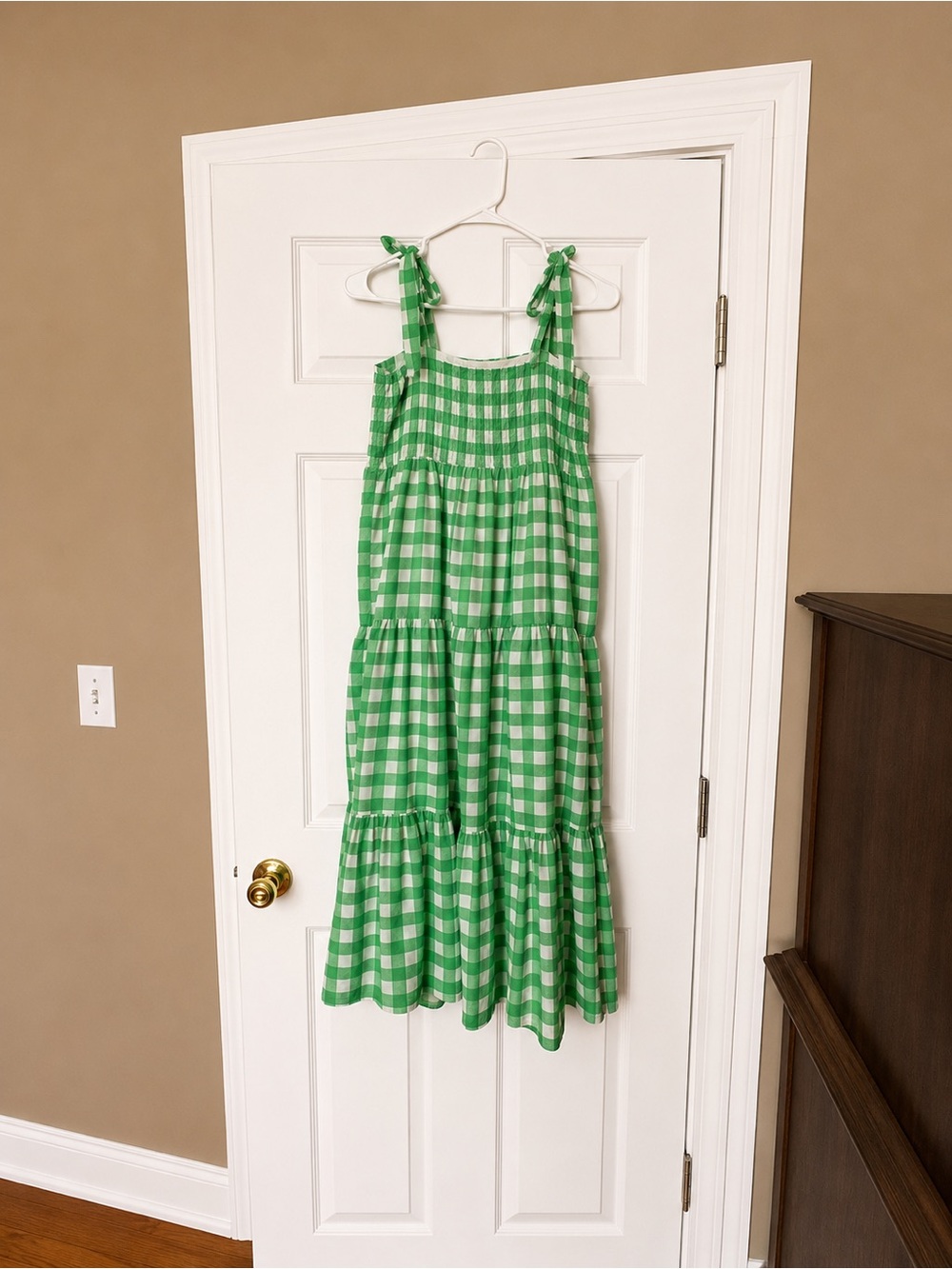 Mud Pie Green and White Gingham Tie-Shoulder Sundress